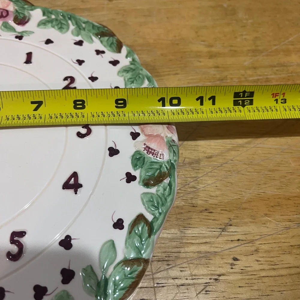 Laura Ashley Ceramic Floral Wall Clock Pink Purple White Embossed‎ 10.5 Inch